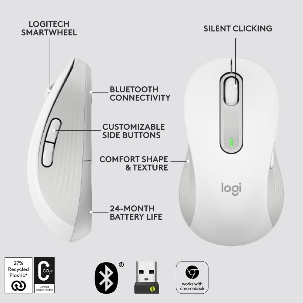 Buy Logitech,Logitech Signature M650 L Left Wireless Mouse - For Large Sized Left Hands, 2-Year Battery, Silent Clicks, Customisable Side Buttons, Bluetooth, for PC/Mac/Multi-Device/Chromebook - White - Gadcet UK | UK | London | Scotland | Wales| Near Me | Cheap | Pay In 3 | Keyboard & Mouse